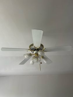 Ceiling Fan with Lights – White & Brass