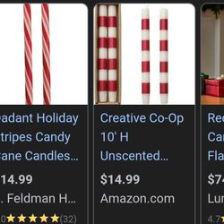 Red Candy Cane Candles Candle. 12 Pack