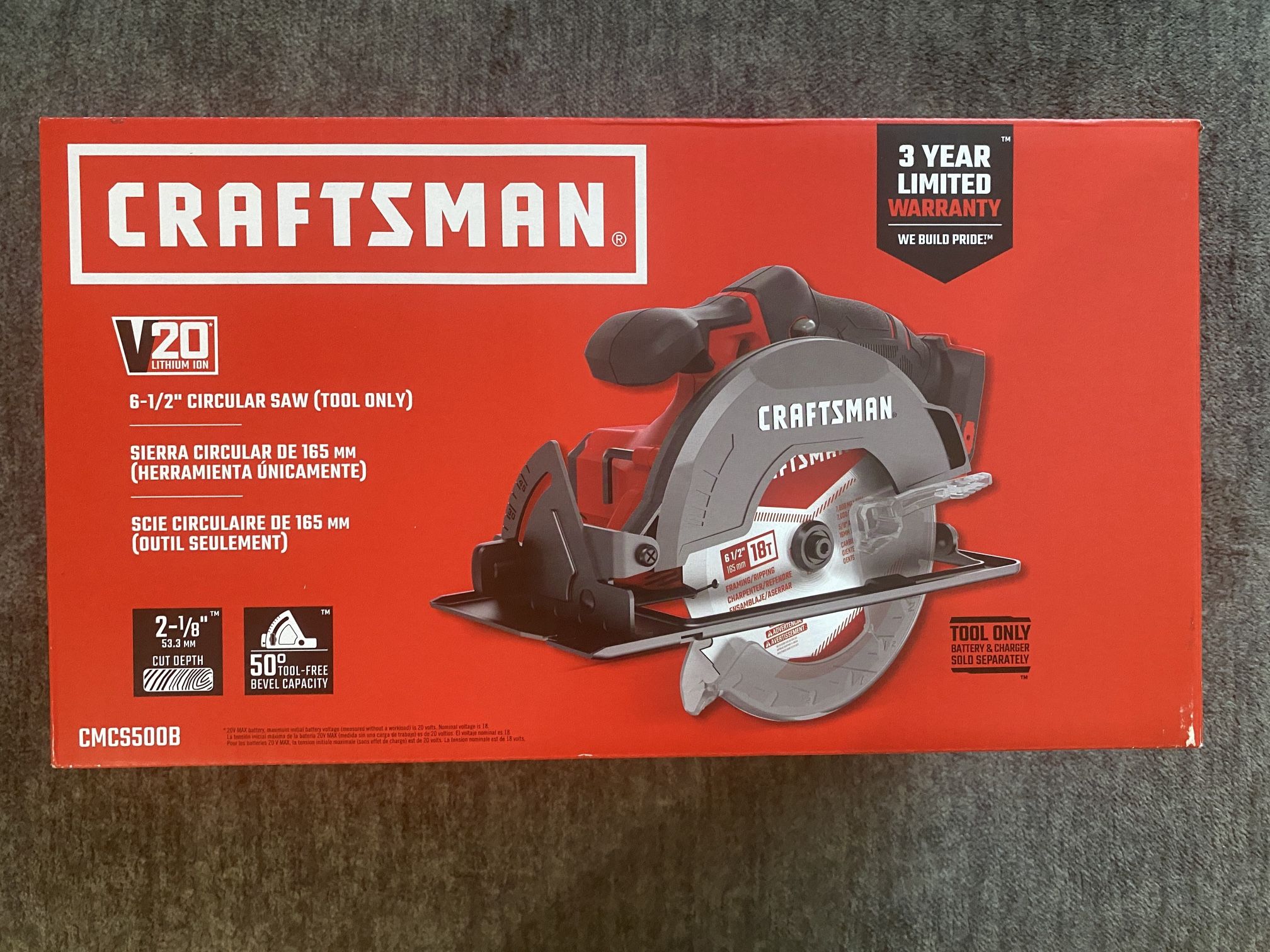 Craftsman V20 6-1/2in. Cordless Brushed Circular Saw TOOL ONLY