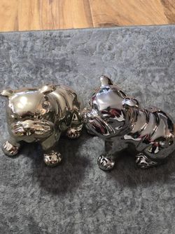 Ceramic Gold & Silver Bulldog Decor