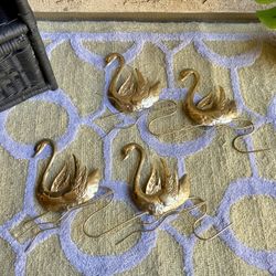 Vintage Wall Hanging Brass Swans