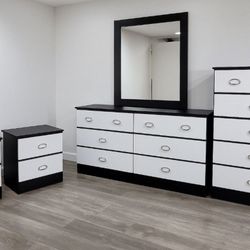 Dresser Whit Mirror, Chest And 2 Nightstands - Cómoda Con Espejo, Gavetero Y 2 Mesitas De Noche 