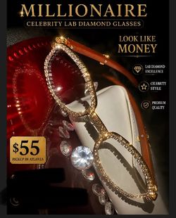 Millionaire Celebrity lab diamond glasses in gold tone. Sparkling lab diamond glitter frames deliver a celebrity style. Lightweight, luxe look for eve