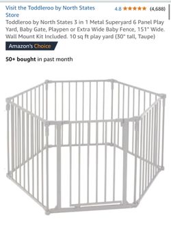  Toddleroo by North States 3 in 1 Metal Superyard 6 Panel Play Yard, Baby Gate, Playpen or Extra Wide Baby Fence, 151" Wide. Wall Mount Kit Included. 