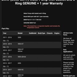 Bmw Water Pump With O Ring