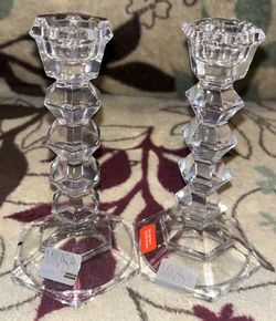 Set Of 2 Mikasa Jewelstone Crystal Candlestick Holder