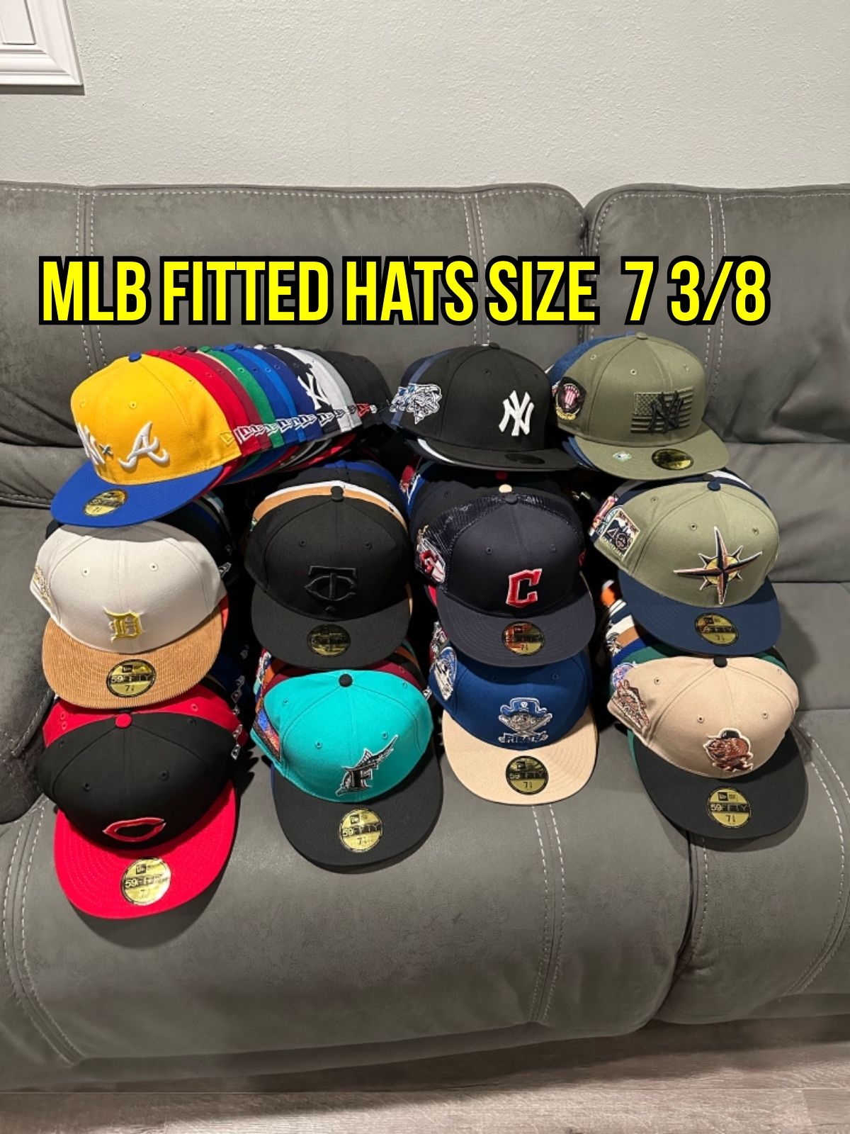 MLB New Era Patch Multi Colors Many Teams And  Colors To Choose From  59fifty Fitted Hats Size 7 3/8