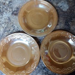 Vintage Fire King Peach / Orange Small 6 inch Plates Set of 3. Two Leaf Patter