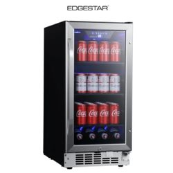 EdgeStar 15 Inch Wide 80 Can Built-In Beverage Cooler with Blue LED Lighting