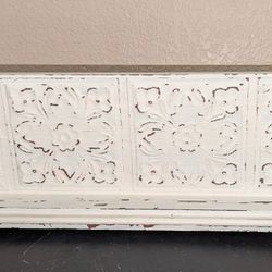 Mantle Display Shelf - Aged White/Beige/Zinc Scroll Detail
