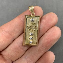 10K Yellow Gold Fine Gold Bar Pendant Charm 