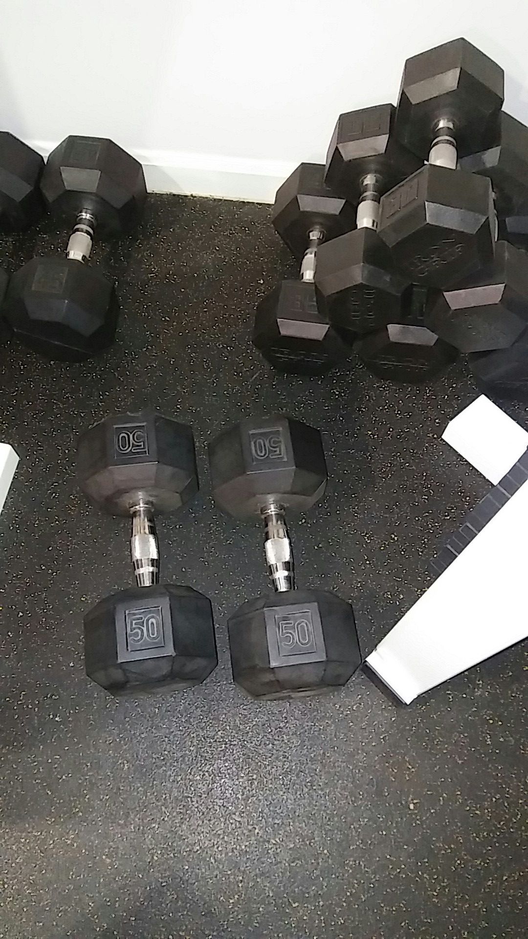 Rubber Coated Hex Dumbbell Pairs- from 50lbs up to 70lbs
