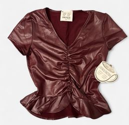 Burgundy leather top with ruffles