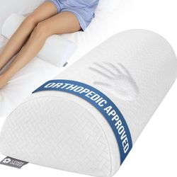 5 STARS UNITED Knee Pillow For Back Sleeping – Memory Foam Cushion For Sciatica Pain Relief – Under Leg Support For Sleeping On Back – Half Moon Bolst