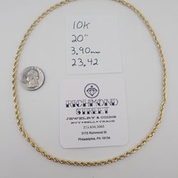 10k gold 20" diamond cut rope chain