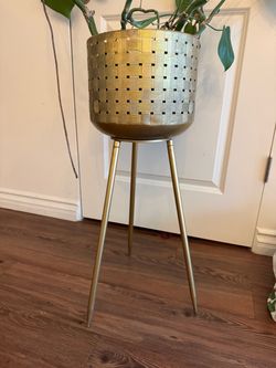 Gold Metal Planter with Stand