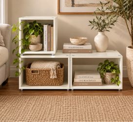 White Modular Storage Shelves – 3-Piece Set / Stackable Shelving