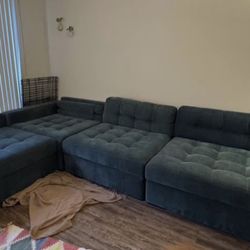 Blue Sectional With Detachable End Piece
