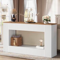 Modern White Console Table, 55-Inch Wood Entryway Table with Storage, Narrow Long Sofa Table Behind Couch Table.