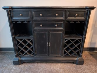 Versatile Black Wood Server Cabinet with Wine Storage