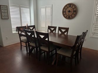 Dark Wood Dining Table with 8 Chairs