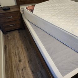 Queen bed frame, box spring and mattress / Bed Side Cabinet & Cloth Drawer