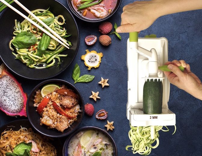 Brieftons 7-Blade Vegetable Spiralizer Strongest-and-Heaviest Duty Vegetable Spiral Slicer, Best Veggie Pasta Spaghetti Maker for Low Carb/Paleo/Glut