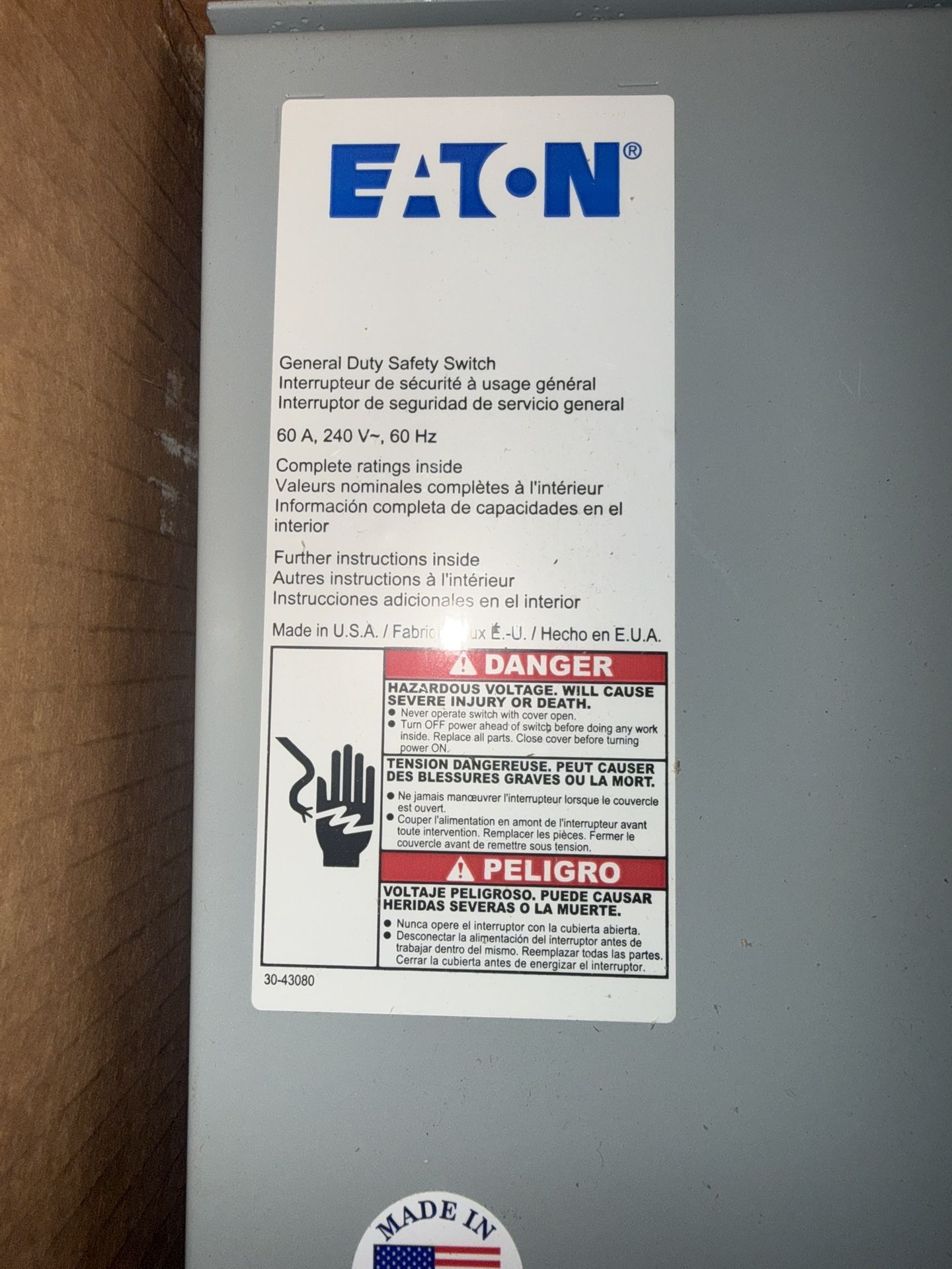 60 Amp Eaton Disconnect Non Fused 