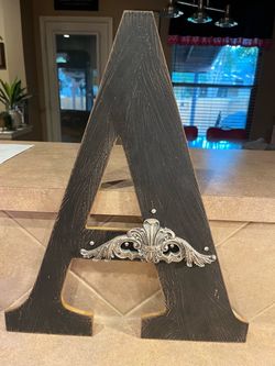 Large Wooden “A” with Ornate Resin Metal Look & Faux Stones