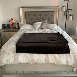 Queen Bed with Nightstand, Mattress and Mattress Topper