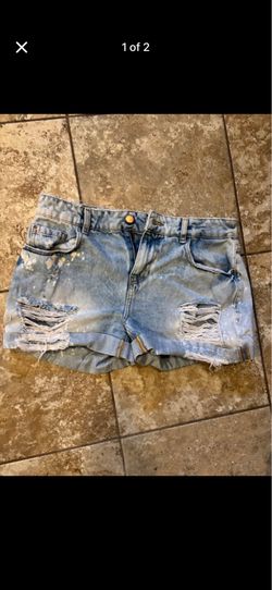 Zara Basic Z1975 Denim Leather Jean shorts size 8