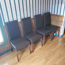 4 Dining Room Chairs - Brown Leather