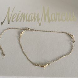 14K Yellow Gold Dolphin  9.5” to 10.5” Anklet (1” extension )from Greece ! REAL GOLD ! Καλή Τύχη