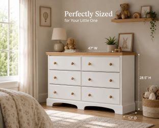 White Children’s Dresser – Solid Wood, 6 Drawers