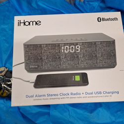 iHome Bluetooth Dual Alarm Stereo Clock Radio Plus Dual USB Charging 