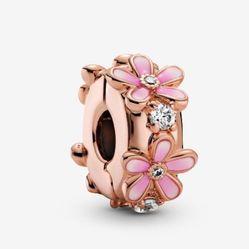 Pink Daisy Spacer Clip Charm
14k rose gold plating For Pandora Bracelet Necklace 