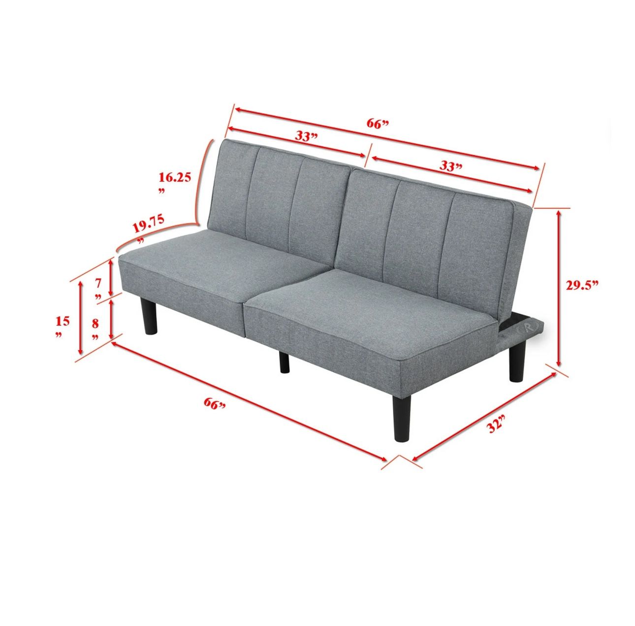 Brand New Mainstays 66" Studio Futon, Gray Linen Upholstery