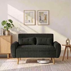 48'' Loveseat Sofa, Mid-Century Modern Upholstered Couch Deep Seat with 2 Pillows, 10" Thick Cushion