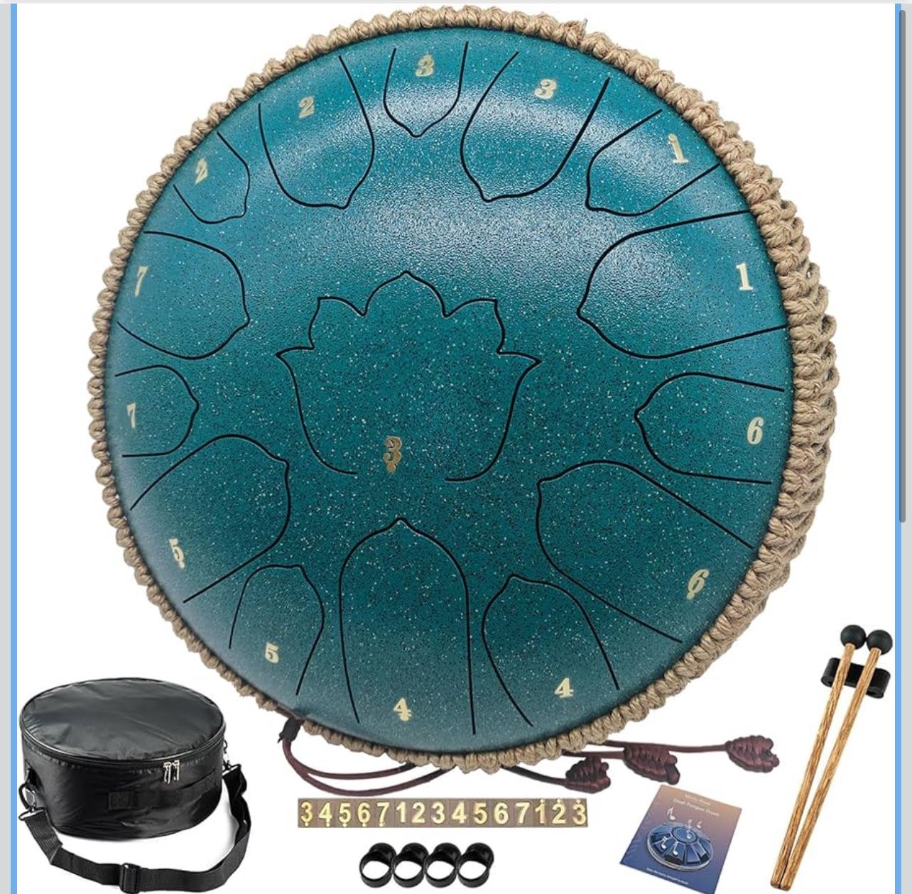 13-Inch 15-Note Steel Tongue Drum – C Major Handpan & Steel Drum for Music Practice and Relaxation – Includes Mallets, Music Book, and Carrying Bag (M