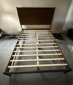 Bobs wood  queen size bed frame with headboard