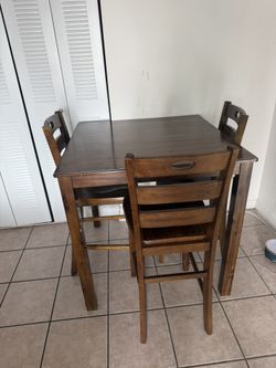 Wood Table With 3 Chairs