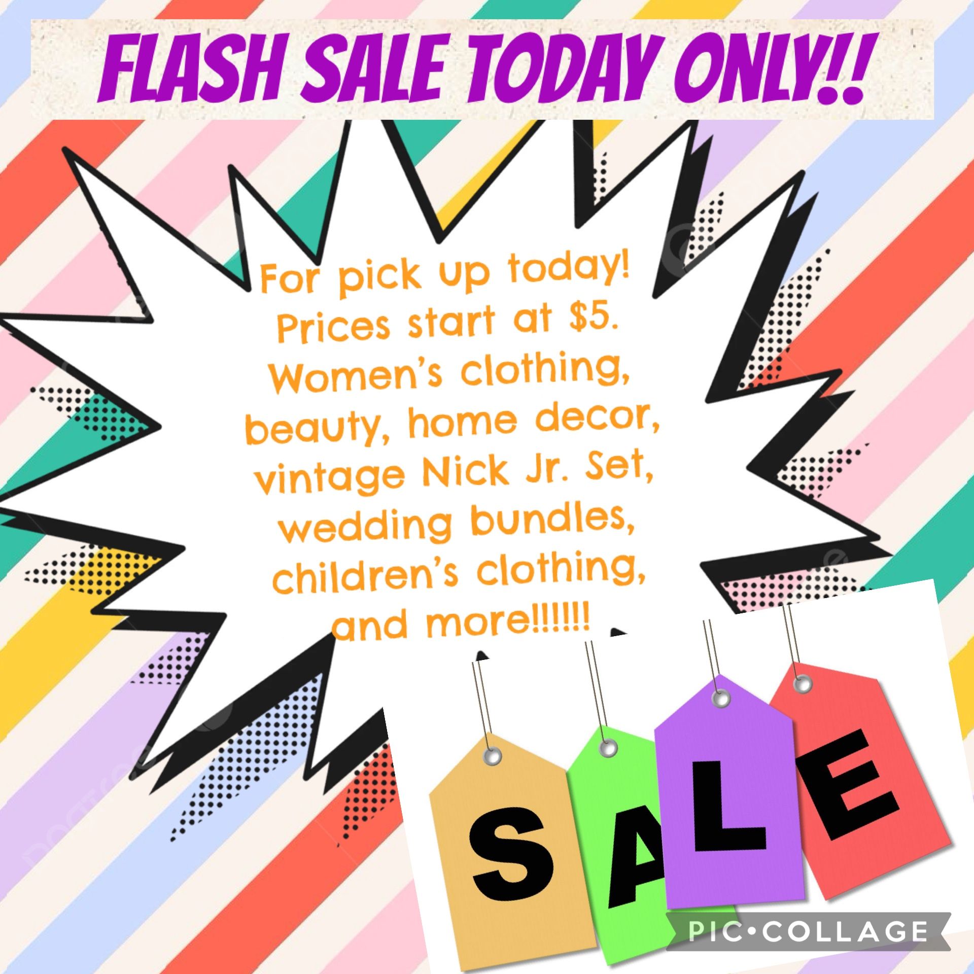 Flash Sale Today Sunday 9/21/25 for cash pick up! Women’s clothes, beauty, 24 month clothing, wedding bundles, & more