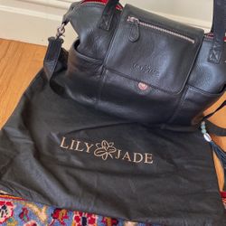 Lily Jade Black Leather Baby Diaper Bag Tote Handbag Purse 