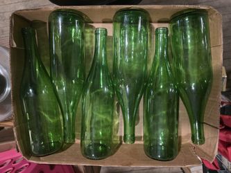 6 Vintage Green Glass bottles