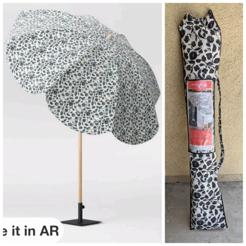 black stripped patio umbrella allen + roth 9-ft Aluminum Black Auto-tilt Market Patio Umbrella