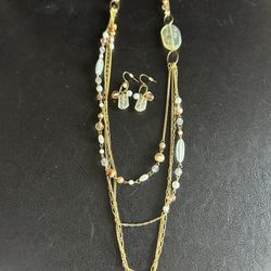 Hand Made Lucite Multi Beaded Graduated strand 40" Vintage Necklace & Earring Set 