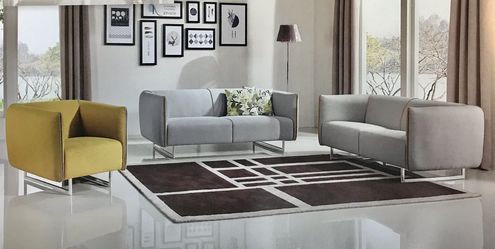 Gray and Yellow Fabric Sofa Set