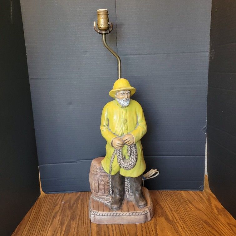Ceramic "Old Salty" Nautical Fisherman Sailor Lamp Painted 1979 18” Tall Working