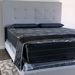 Brand New Queen Size Grey Linen Bed Frame With New Mattress Set/Fast Delivery