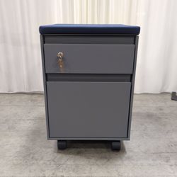 Steelcase Grey Mobile Filing Cabinet with Upholstered Top